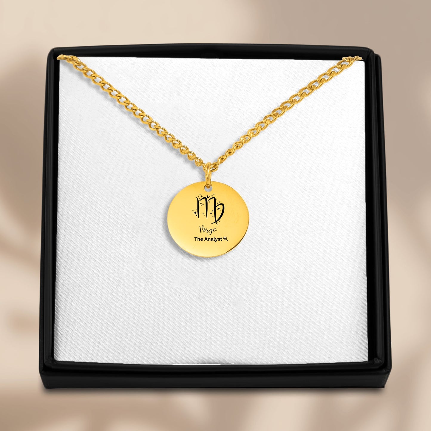 Cuban Coin Necklace Virgo The Analyst Zodiac Round Pendant August September Birthday Gift Gold Cuban Chain Celestial Detail Necklace