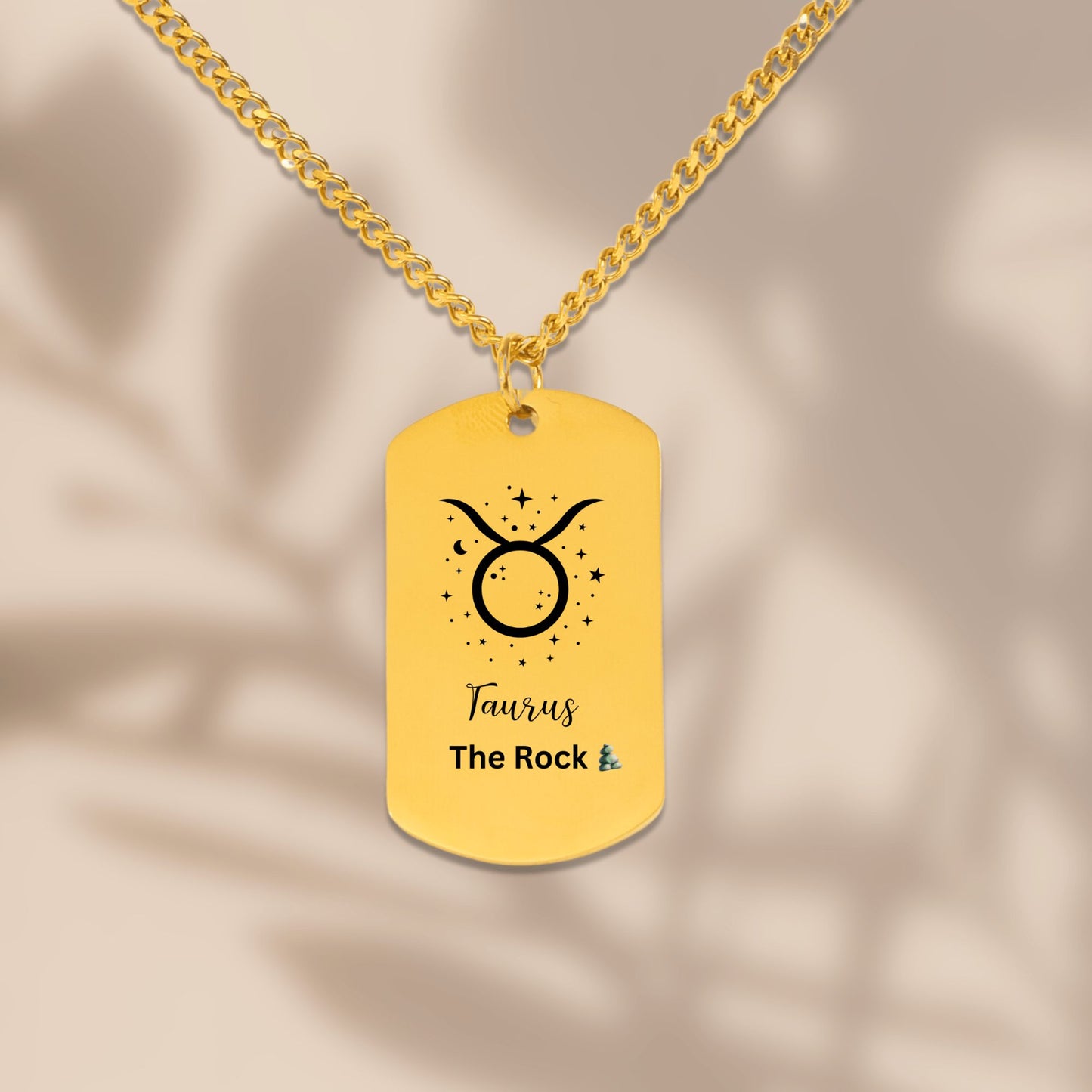 Cuban Tag Necklace Taurus The Rock Military Tag Zodiac Pendant April May Celestial Birthday Gift Gold Paperclip Chain Star Horoscope Jewelry