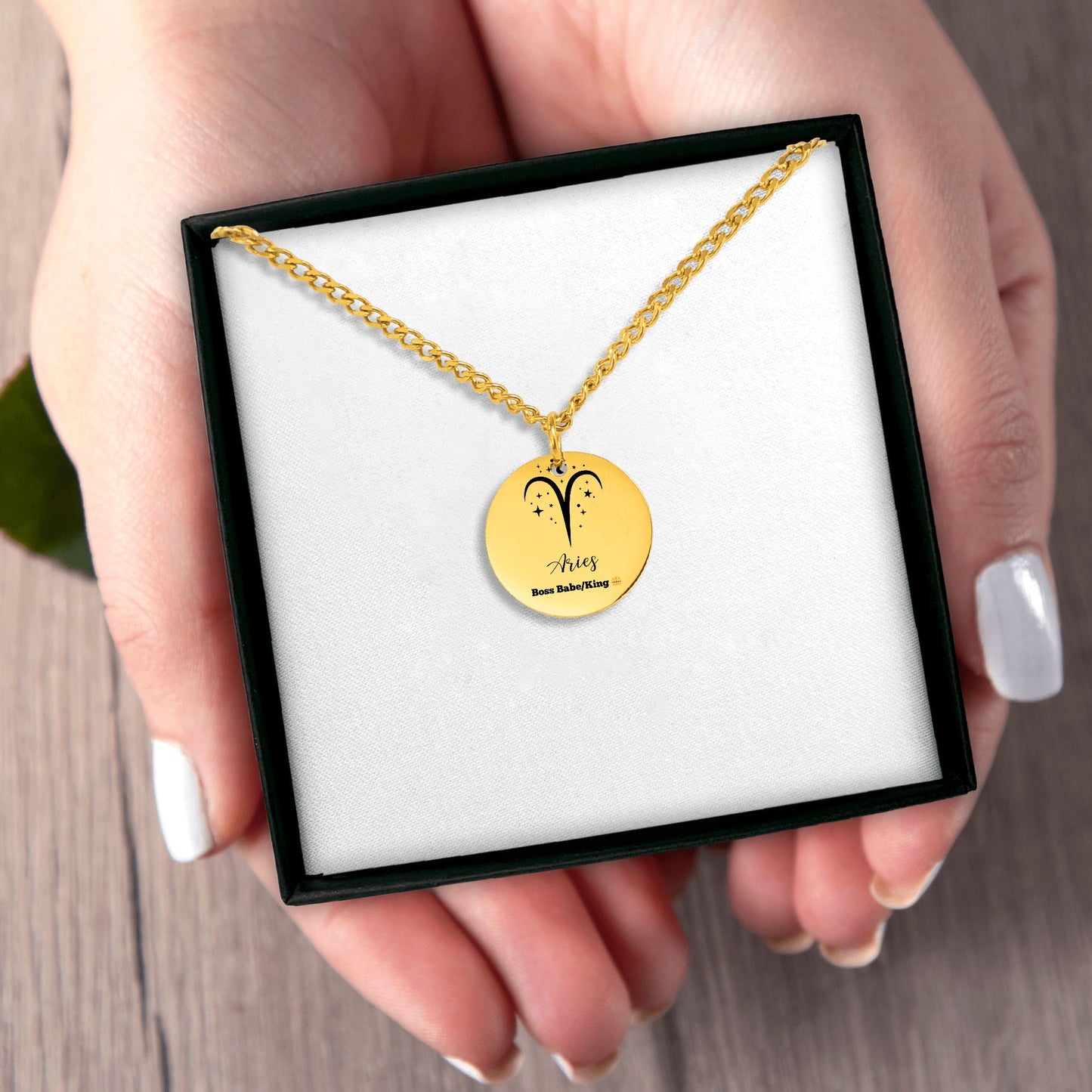 Cuban Coin Necklace Aries Boss Babe King Minimalist Gold Chain Round Pendant March  April Birthday Gift  Zodiac Jewelry Celestial Necklace