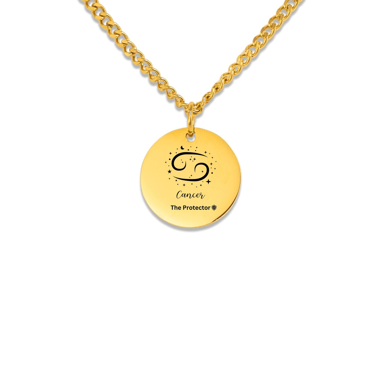 Cuban Coin Necklace Cancer The Protector Zodiac Round Pendant June July Birthday Gift  Gold Cuban Chain  Celestial Moon Star Necklace Gift