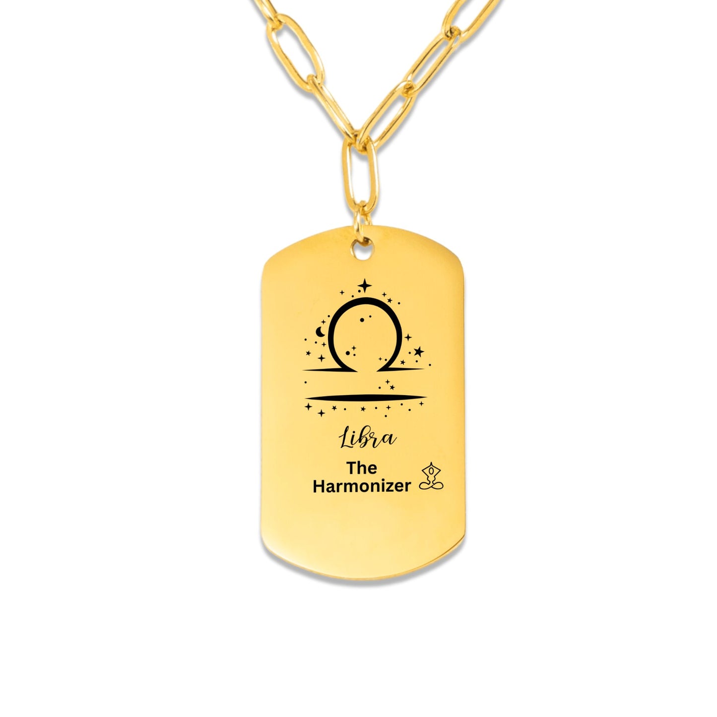 Paperclip Tag Necklace Libra The Harmonizer Zodiac Dog Tag Pendant September October Birthday Gift Gold Chain Spiritual Balance Neckace