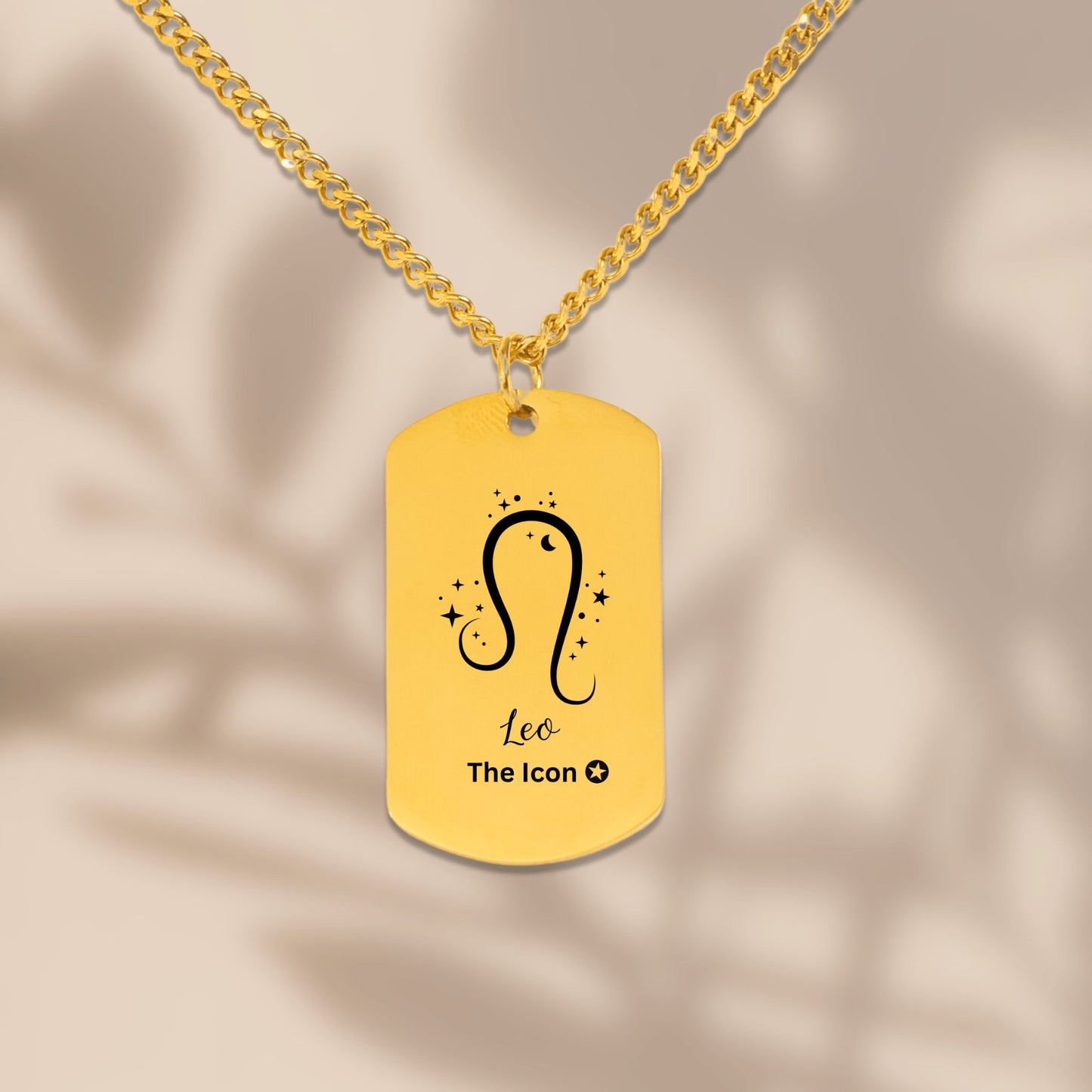 Cuban Tag Necklace Leo The Icon Zodiac Tag Pendant July August Birthday Gift Gold Cuban Chain Celestial Star Dog Tag Necklace Main Character