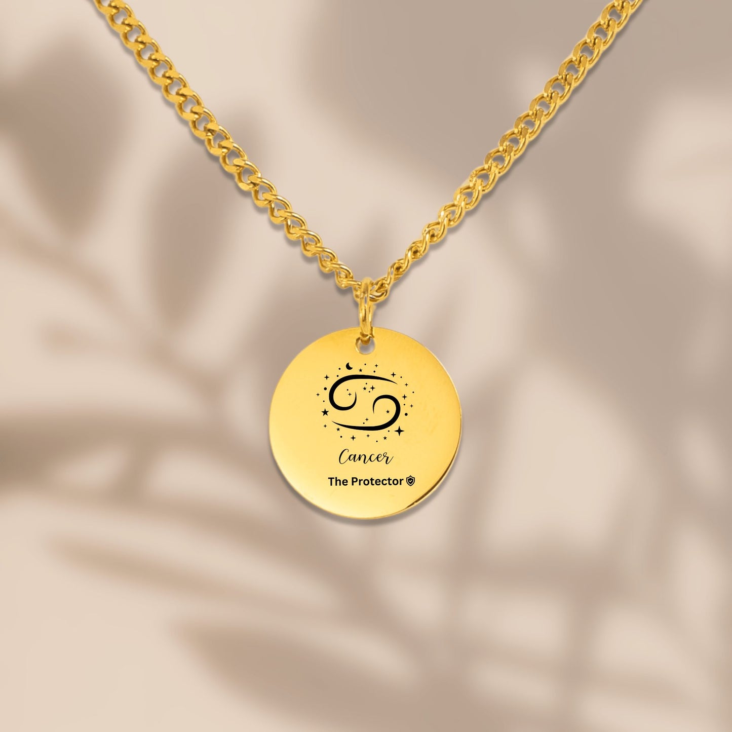 Cuban Coin Necklace Cancer The Protector Zodiac Round Pendant June July Birthday Gift  Gold Cuban Chain  Celestial Moon Star Necklace Gift