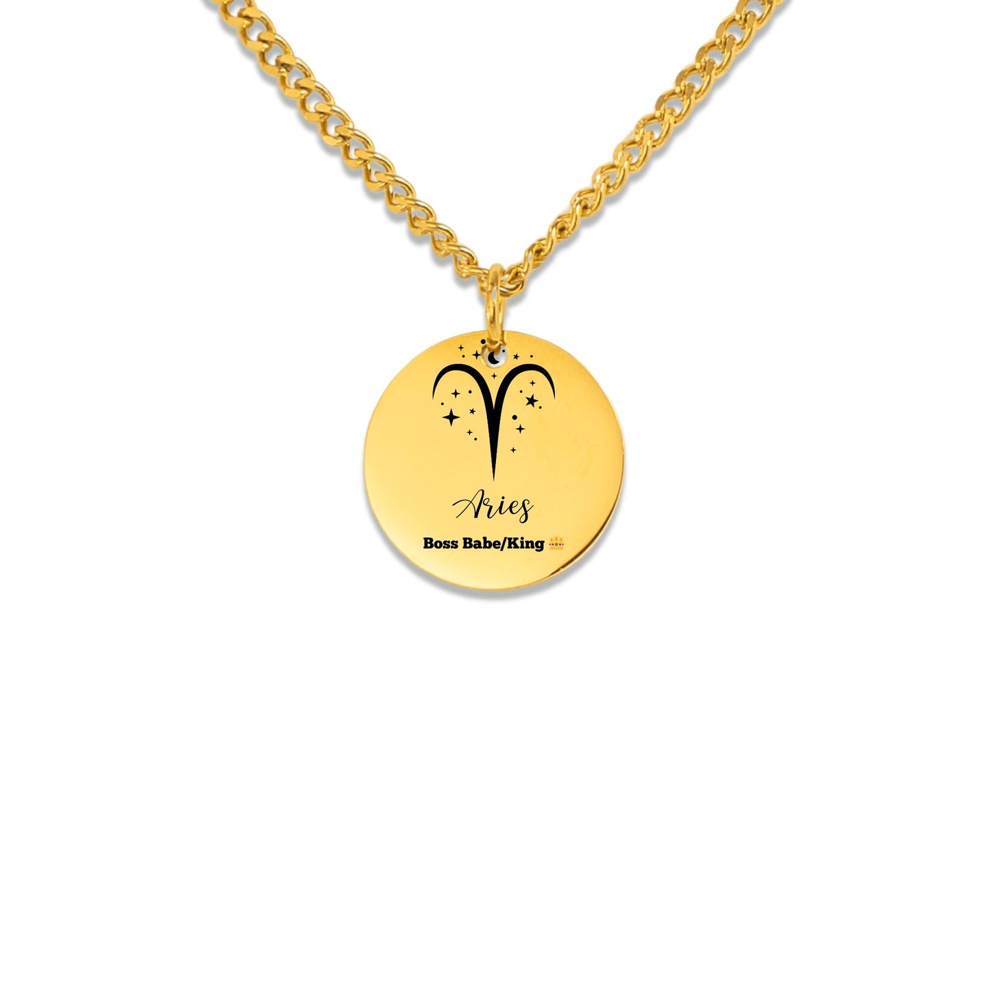 Cuban Coin Necklace Aries Boss Babe King Minimalist Gold Chain Round Pendant March  April Birthday Gift  Zodiac Jewelry Celestial Necklace