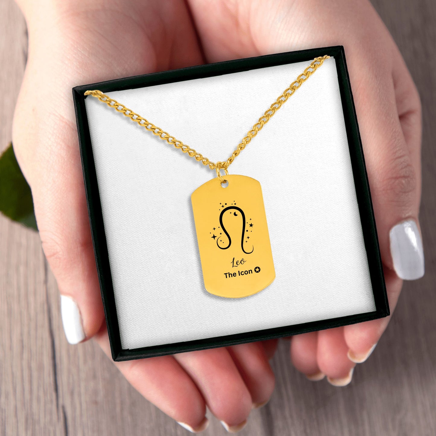 Cuban Tag Necklace Leo The Icon Zodiac Tag Pendant July August Birthday Gift Gold Cuban Chain Celestial Star Dog Tag Necklace Main Character