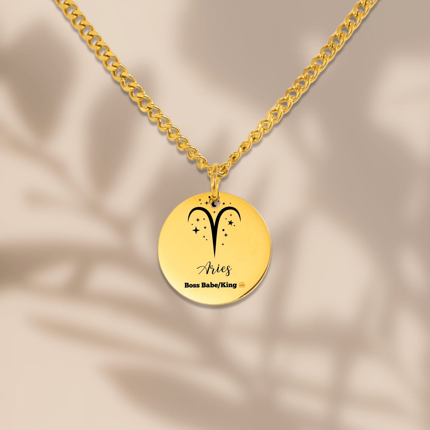 Cuban Coin Necklace Aries Boss Babe King Minimalist Gold Chain Round Pendant March  April Birthday Gift  Zodiac Jewelry Celestial Necklace