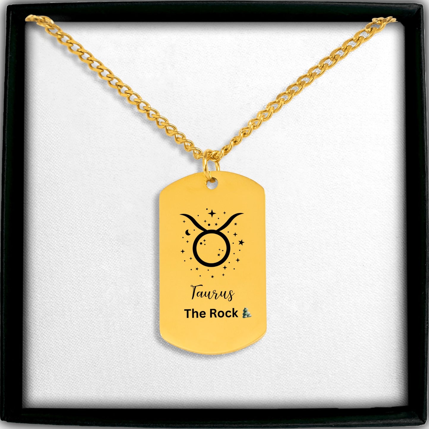 18k Gold plated Taurus The Rock zodiac pendant necklace with celestial stars and strength symbol, April May birthday gift, stainless steel zodiac jewelry with paperclip chain, modern astrology necklace gift