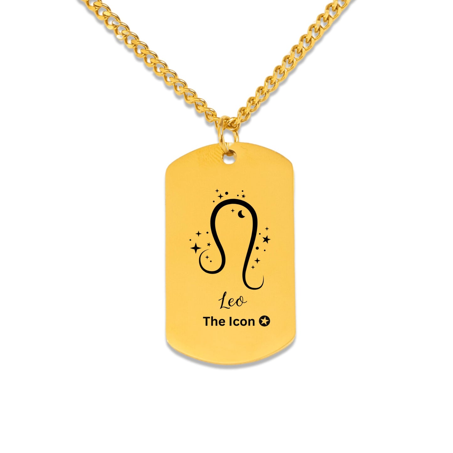 Cuban Tag Necklace Leo The Icon Zodiac Tag Pendant July August Birthday Gift Gold Cuban Chain Celestial Star Dog Tag Necklace Main Character